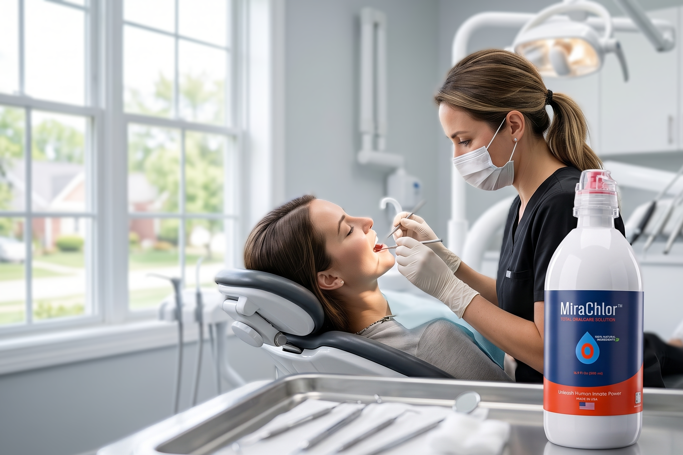Dentist using MiraChlor chair-side during an implant procedure